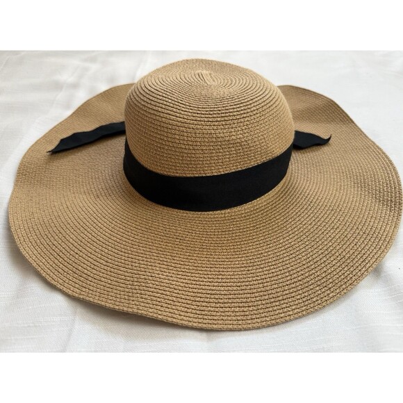FURTALK Wide Brim UPF 50+ Sun Protection Straw Hat In Tan With Black Ribbon Sz L - Picture 4 of 8